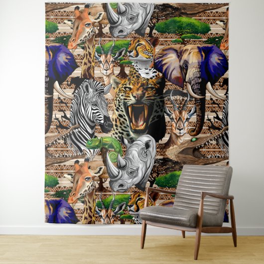 Wilde Afrikaanse savannedieren Wandkleed (In situ)