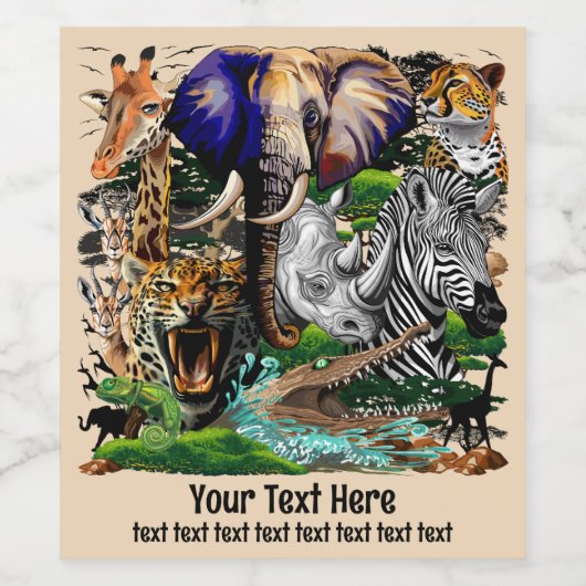 Wilde Afrikaanse savannedieren Wijn Etiket (Enkel label)