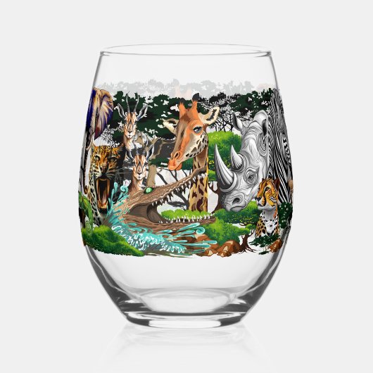 Wilde Afrikaanse savannedieren Wijnglas Zonder Voet (Voorkant)