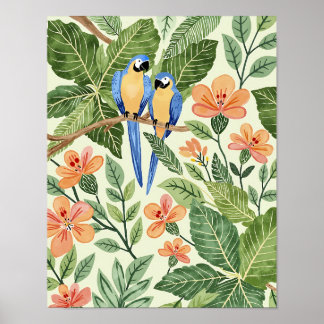 Wilde Ara Jungle Tropische Waterverf Kunstprint Poster