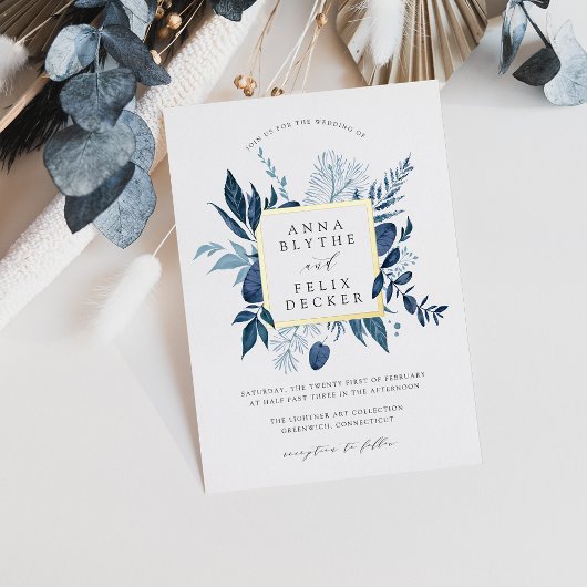 Wilde Azure Frame Trouwkaart Folie Uitnodiging