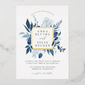 Wilde Azure Frame Trouwkaart Folie Uitnodiging (Voorkant)