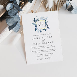 Wilde Azure Monogram Huwelijk Folie Uitnodiging