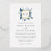 Wilde Azure Monogram Huwelijk Folie Uitnodiging (Voorkant)