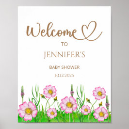 Wilde baby in bloei baby shower welkom poster