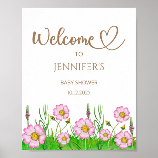 Wilde baby in bloei baby shower welkom poster (Voorkant)