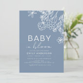 Wilde Baby in Bloom Baby shower Dusty Blue Kaart (Staand voorkant)