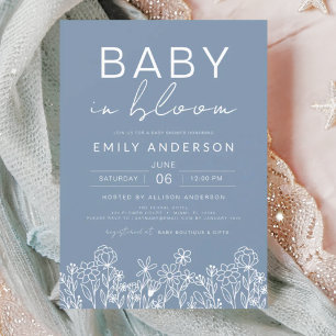 Wilde Baby in Bloom Baby shower Dusty Blue Kaart