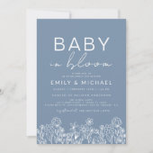 Wilde Baby in Bloom Baby shower Dusty Blue Kaart (Voorkant)