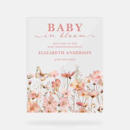 Wilde Baby in Bloom Baby shower Welkomstteken Acryl Bord