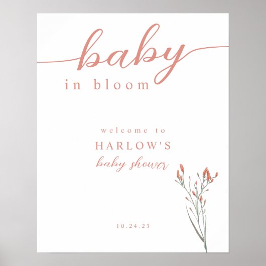 Wilde Baby in Bloom Baby shower Welkomstteken Poster (Voorkant)
