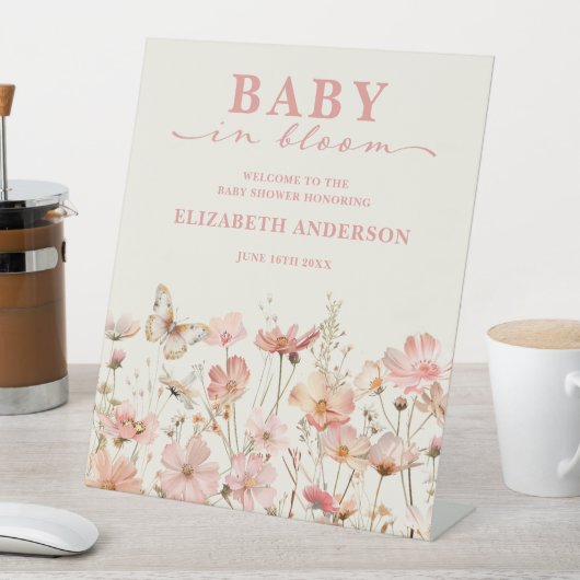 Wilde Baby in Bloom Baby shower Welkomstteken Reclamebord Met Voetstuk (Insitu)