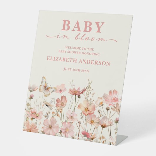 Wilde Baby in Bloom Baby shower Welkomstteken Reclamebord Met Voetstuk (Voorkant)