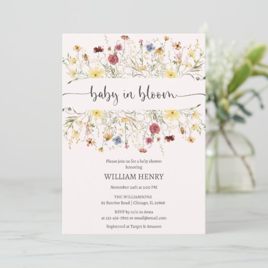 Wilde Baby in Bloom Spring Floral baby shower Kaart (Staand voorkant)