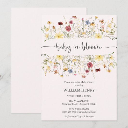 Wilde Baby in Bloom Spring Floral baby shower Kaart (Voorkant / Achterkant)