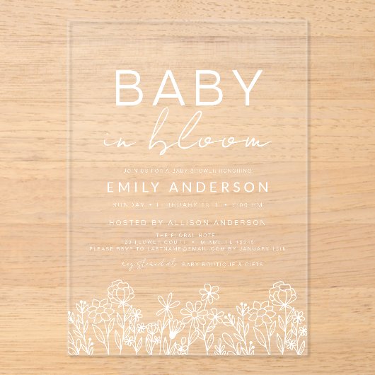 Wilde Baby in het Baby shower Bloom Acryl Uitnodigingen (Voorkant)