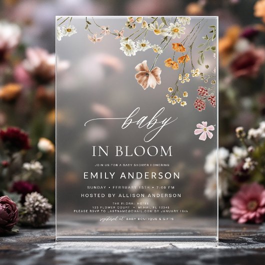 Wilde Baby in het Baby shower Bloom Acryl Uitnodigingen