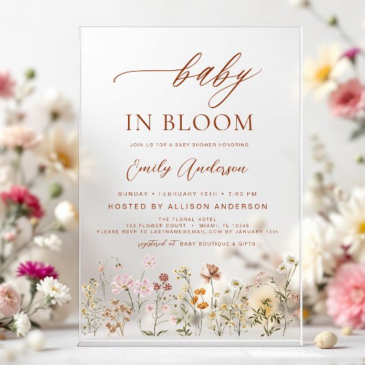 Wilde Baby in het Baby shower Bloom Acryl Uitnodigingen