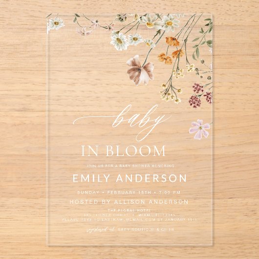Wilde Baby in het Baby shower Bloom Acryl Uitnodigingen (Voorkant)