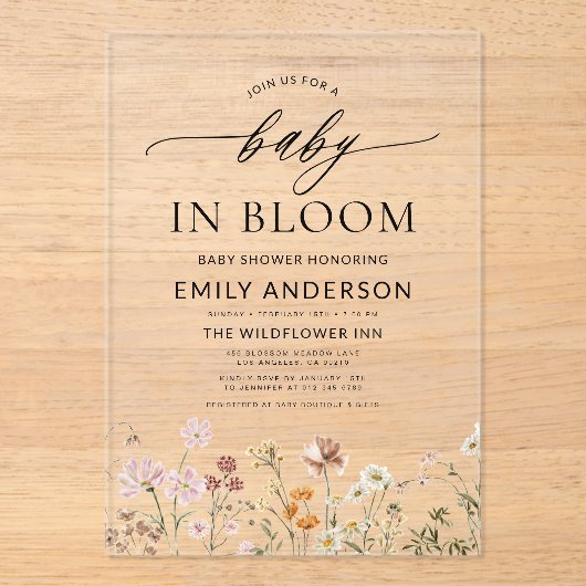 Wilde Baby in het Baby shower Bloom Acryl Uitnodigingen (Voorkant)