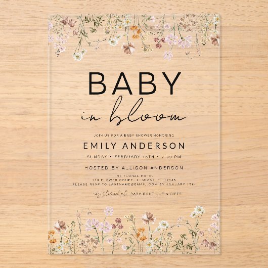 Wilde Baby in het Baby shower Bloom Acryl Uitnodigingen (Voorkant)