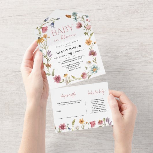 Wilde Baby in het Baby shower Bloom All In One Uitnodiging (Afscheurbaar)