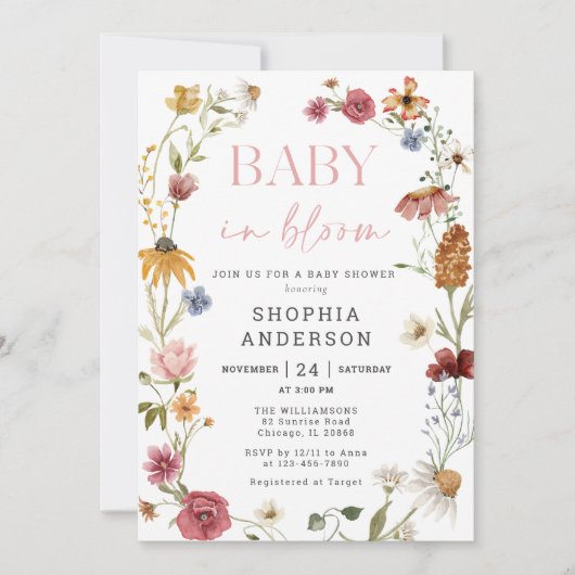 Wilde Baby in het Baby shower Bloom Girl Kaart (Voorkant)