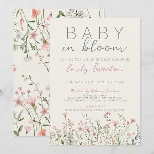 Wilde Baby in het Baby shower Bloom Kaart (Voorkant / Achterkant)