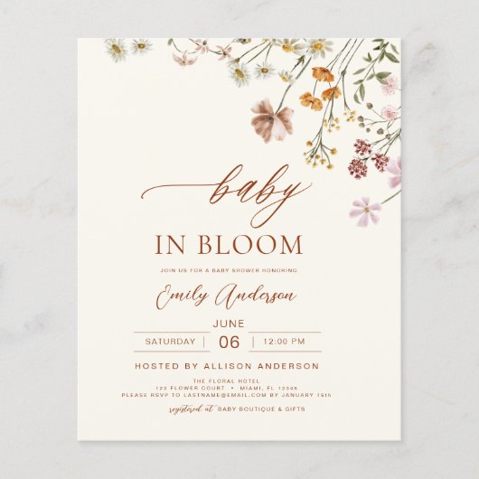 Wilde Baby in het Baby shower Bloom Terracotta (Voorkant)