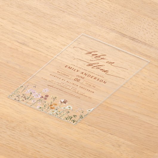 Wilde Baby in het Baby shower Bloom Terracotta Acryl Uitnodigingen (Laagn)