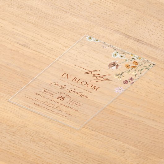 Wilde Baby in het Baby shower Bloom Terracotta Acryl Uitnodigingen (Laagn)