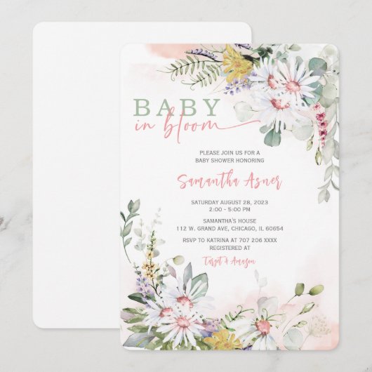 Wilde Baby in het Baby shower Bloom Uitnodiging (Voorkant / Achterkant)