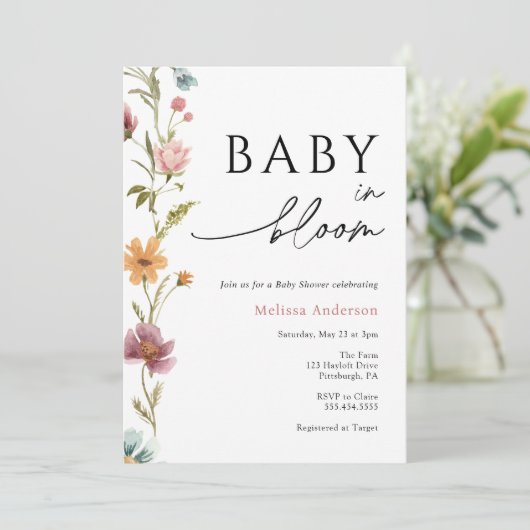 Wilde Baby in het Baby shower Bloom Uitnodiging (Staand voorkant)