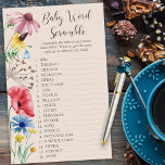 Wilde Baby shower Baby Word Scramble Game<br><div class="desc">Baby shower Baby Word Scramble game sheet, met bewerkbare gameinstructies - leuke woordpuzzelactiviteit om te spelen op je wildbloem baby shower. Het botanische ontwerp van deze waterverf heeft een rand van wilde bloemen, waaronder een madeliefje papaver, een kornbloem, een boterbloem en een blauwbel. Een elegante moderne florale met een uitstekende...</div>