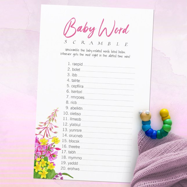 Wilde Baby shower Baby Word Scramble Game (Wildflower Baby Shower Baby Word Scramble Game ©Susanne Sachers - Sunny Mind Design 🌞)