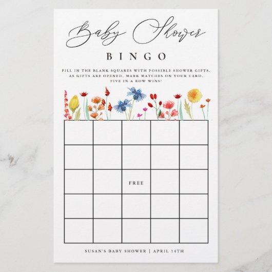 Wilde Baby shower Bingo Paper Bingo Kaart (Voorkant)