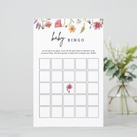 Wilde Baby shower Floral Baby Bingo Game Card (Staand voorkant)