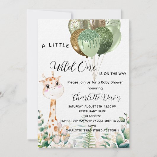 Wilde baby shower giraffe oerwoud luxe kaart (Voorkant)