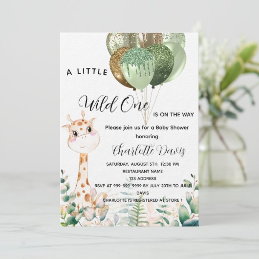 Wilde baby shower giraffe oerwoud luxe kaart (Staand voorkant)