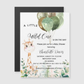 Wilde baby shower giraffe oerwoud luxe magnetische uitnodiging (Voorkant / Achterkant)