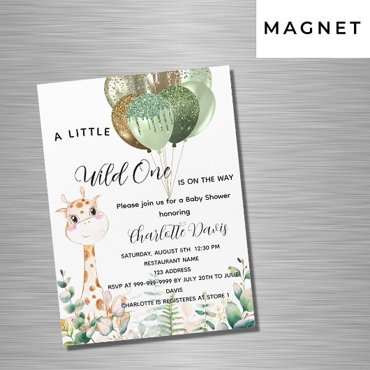 Wilde baby shower giraffe oerwoud luxe magnetische uitnodiging