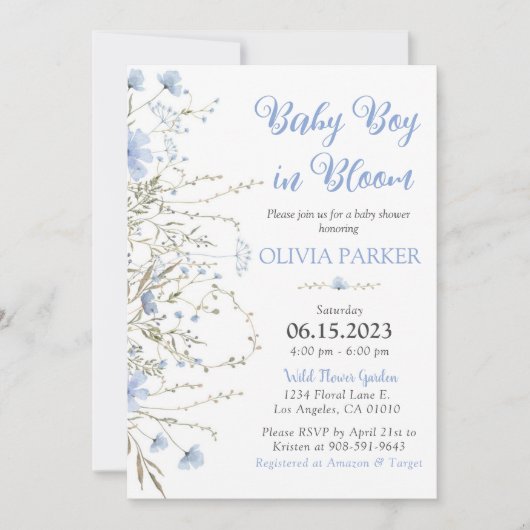 Wilde Baby shower Jongen Uitnodiging Blauw (Voorkant)