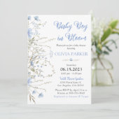 Wilde Baby shower Jongen Uitnodiging Blauw (Staand voorkant)