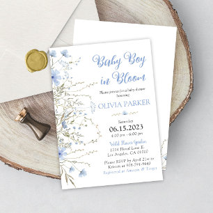 Wilde Baby shower Jongen Uitnodiging Blauw