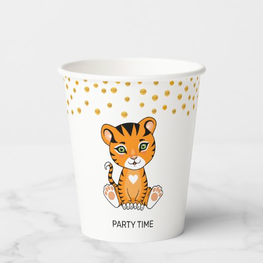 Wilde Baby Tijger Cartoon & Gold Confetti Party Papieren Bekers (Achterkant)