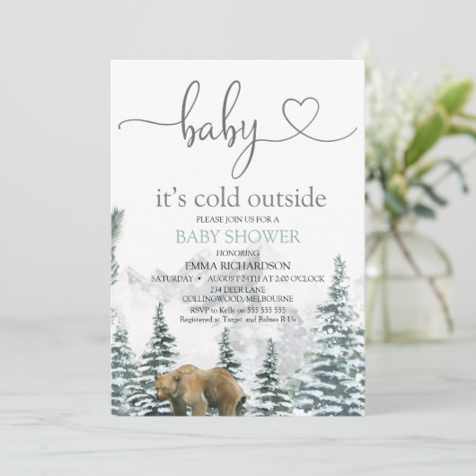 Wilde Beer Baby Koud buiten Baby shower Kaart (Staand voorkant)