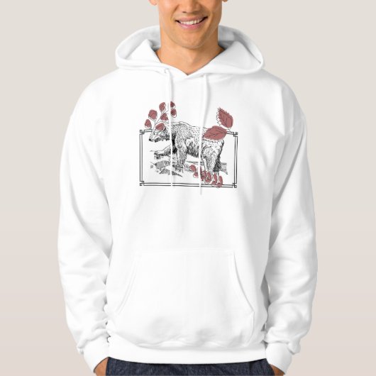 Wilde Beer & Botanische Linoleum Kunst Hoodie (Voorkant)