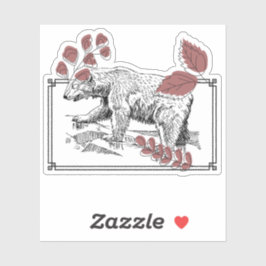 Wilde Beer & Botanische Linoleum Kunst Sticker
