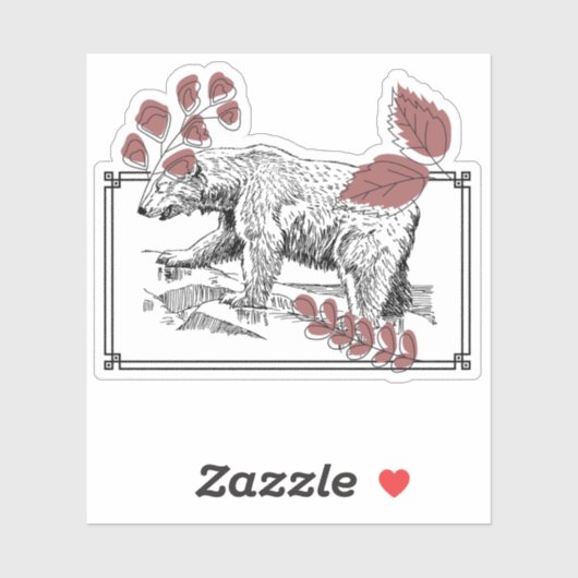 Wilde Beer & Botanische Linoleum Kunst Sticker (Vel)