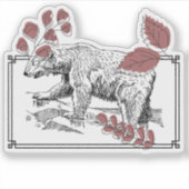 Wilde Beer & Botanische Linoleum Kunst Sticker (Voorkant)